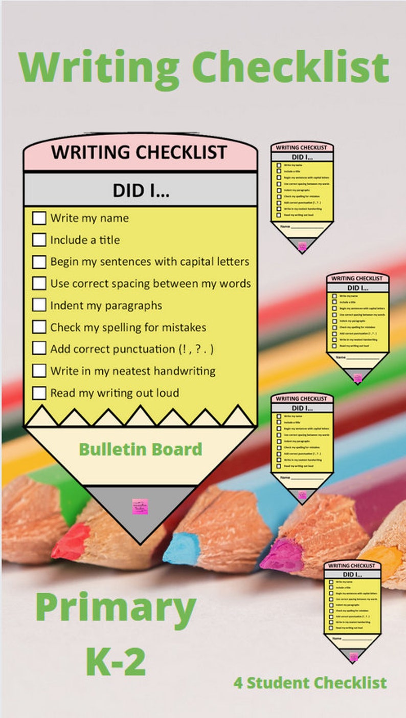 Writing Checklist Primary Classroom Decor & Management Etsy