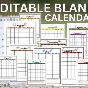 EDITABLE Blank Calendar | Portrait - Etsy