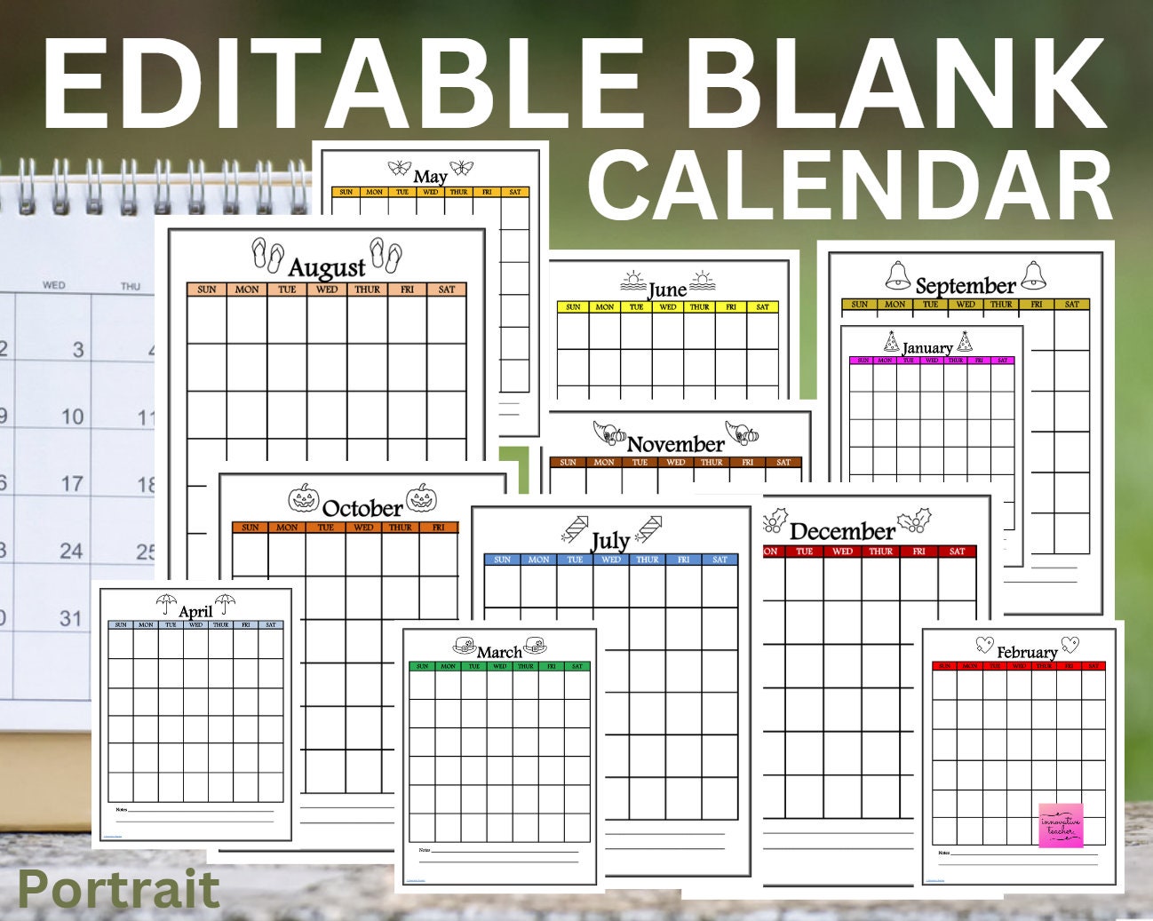 EDITABLE Blank Calendar | Portrait - Etsy