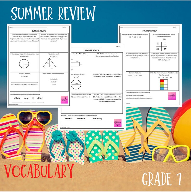 Summer Review Worksheets 7th Grade Independent Middle School - Etsy