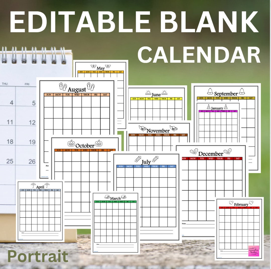 EDITABLE Blank Calendar | Portrait - Etsy