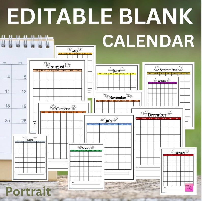 EDITABLE Blank Calendar | Portrait - Etsy