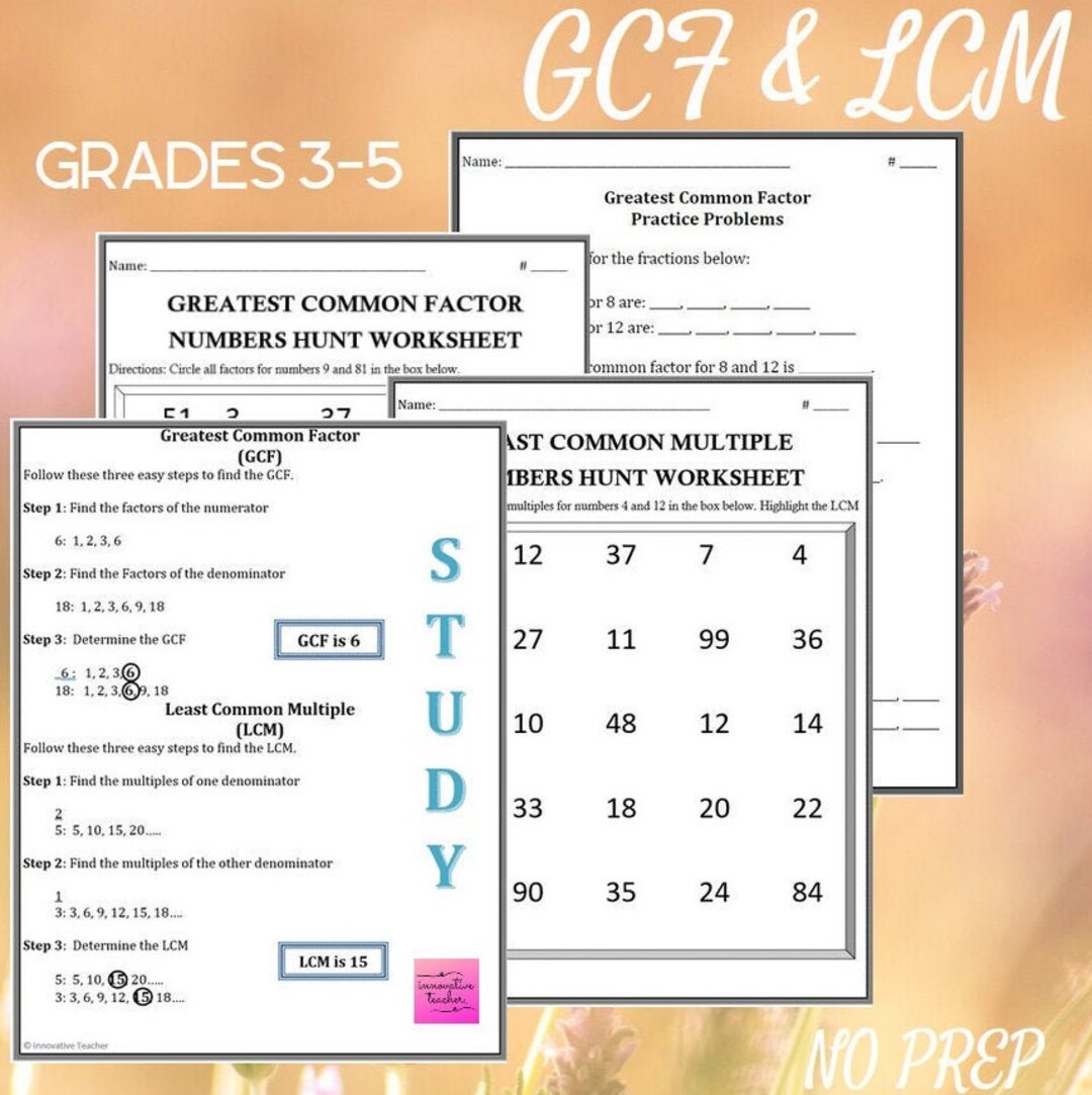 Greatest Common Factor and Least Common Multiple NO PREP Worksheets - Etsy
