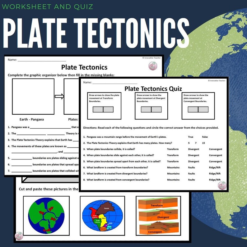 Plate Tectonics Science Worksheet and Quiz Etsy