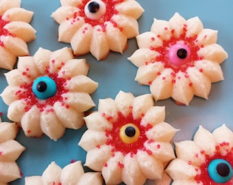 SUMMERWEEN SPRITZ COOKIES - 3 Dozen Homemade Almond Cookies with Assorted Colored "Eyeballs".  Not gluten free.