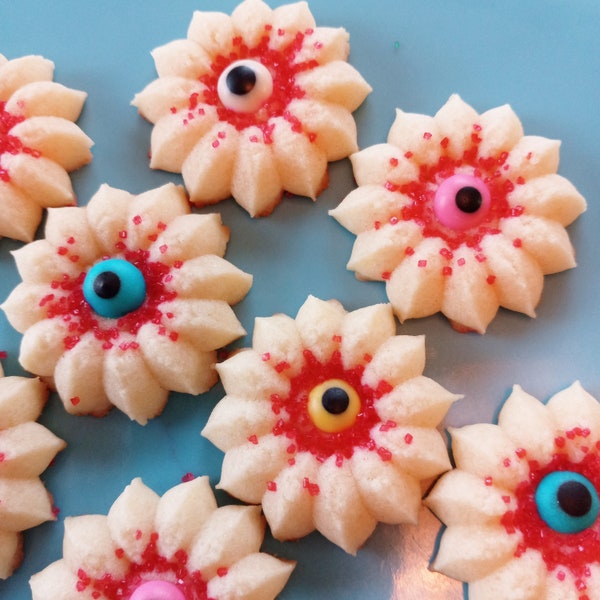 SPOOKY Eyeball SPRITZ COOKIES - 3 Dozen Homemade Almond Cookies with Assorted Colored "Eyeballs"