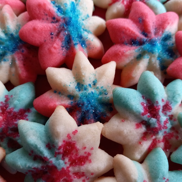 PATRIOTIC SPRITZ COOKIES 3 Doz Homemade Fresh Almond Spritz Cookies - Memorial Day, July 4th, Father's Day. Perfect gift idea.