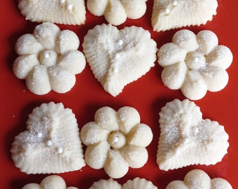 3 Dozen Homemade Fresh Almond SPRITZ COOKIES - Elegant White-on-White.  Perfect for Weddings, Showers, Birthdays, etc.