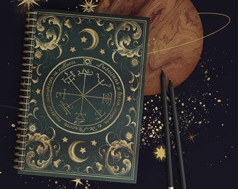 Magic Symbol Moon Grimoire Spiral Notebook - Ruled Line