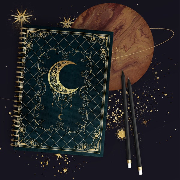 Magic Moon Grimoire Spiral Notebook - Ruled Line