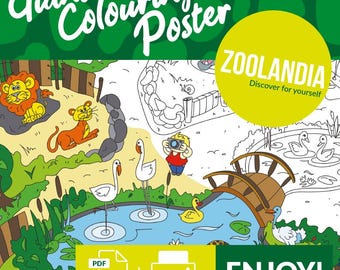 Poster da colorare di ZooLandia – Stampabile come stampa gigante da parete (PDF, 9 pagine)