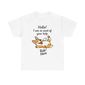 Funny Corgi Belly Rub Unisex Heavy Cotton Tee - Rub Here Dog Lover Shirt, Cute Cartoon T-Shirt, Pet Owner Gift, Animal Lover Tee, Casual Top