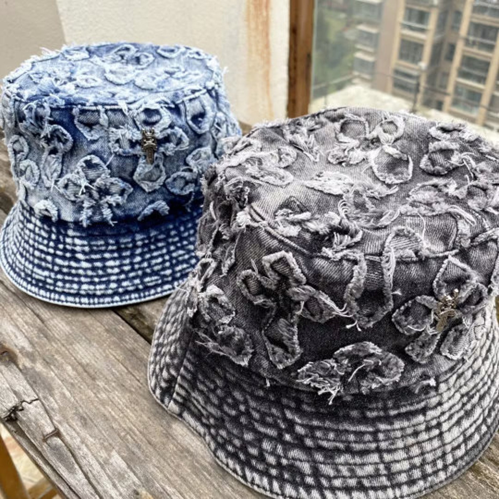 Chrome Hearts Denim Distressed Cross Bucket Hat Streetwear Cap | Etsy