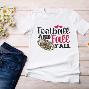 Football and Fall Yall Shirt Leopard Print Game Day Tee, Cute Autumn Sport TShirt for Women, Unisex Heavy Cotton Tee