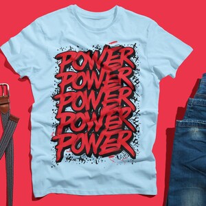 POWER Repeater Shirt Bold Red Brush Typography Design with Gritty Black Splatter for Strength, Gym & Streetwear Vibes