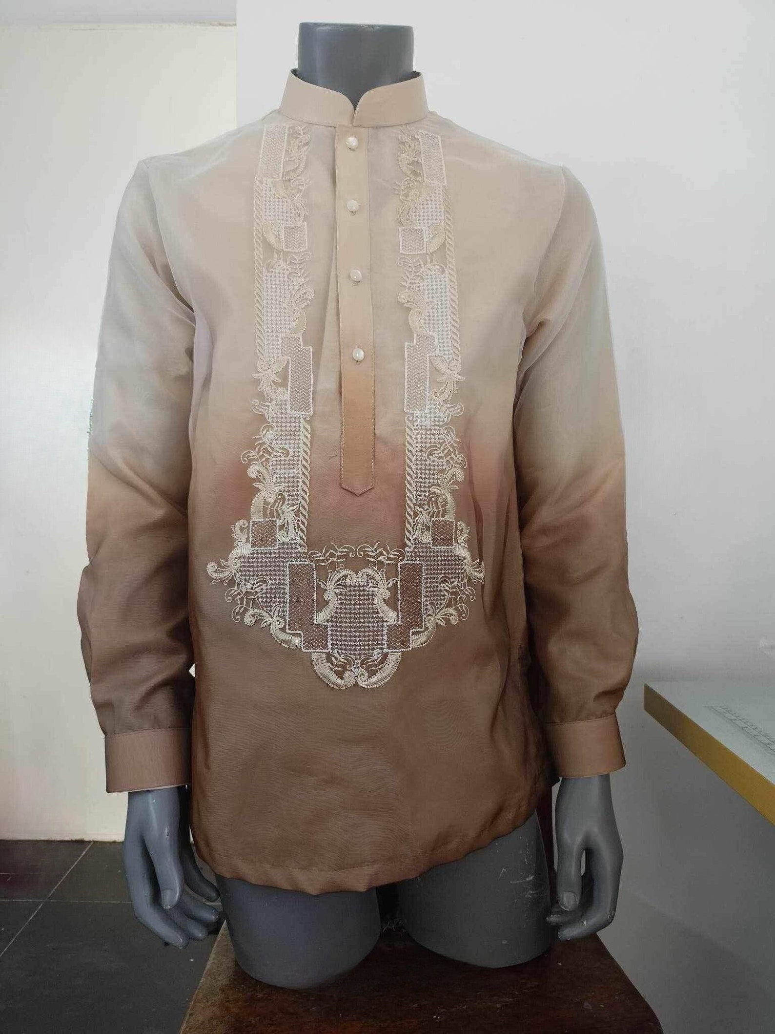 Barong Tagalog Men's Brown Monochromatic Organza Etsy Canada