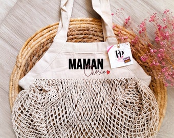 Sac filet Maman chérie, sac de course, coton bio , Fourre-tout, Idée cadeau, Eco durable et réutilisable, Pour maman
