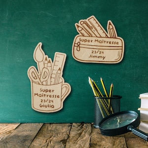 Imán personalizado de Superprofesor - Idea de regalo de fin de curso - Grabado en madera - Imán para pizarra - Estudiantes - Gracias