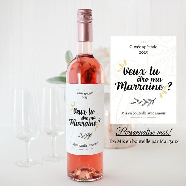 Étiquette bouteille de vin Veux tu être ma Marraine? personnalisable - surprise -Annonce- demande- parrain -marraine-baptême- personnalisé