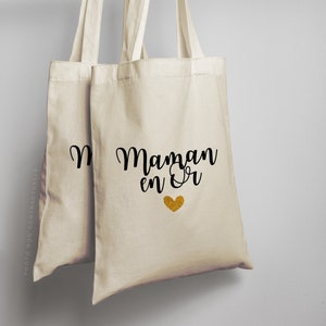 Tote bag Maman en Or / sac shopping / idée cadeau / maman / papa / fête des mères
