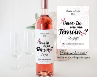 Étiquette bouteille de vin Veux tu être ma Témoin? personnalisable - surprise -Annonce- demande témoin -mariage- personnalisé