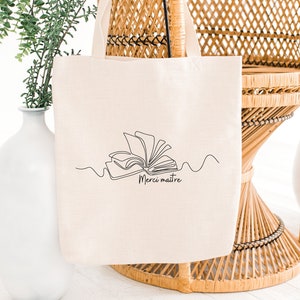 Tote bag Merci Maître line art / école / maîtresse / maître / cadeau de fin d'année / idée cadeau / scolaire / remerciement  / sac / cabas