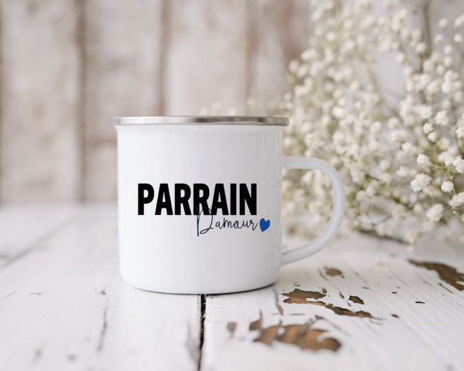 Mug en Métal Émaillé Parrain d'amour/Tasse Idée Cadeau Marraine Parrain Homme