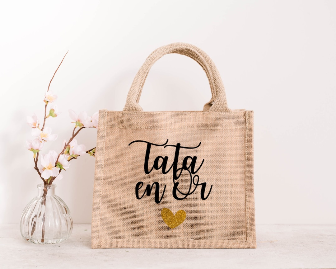 Sac cabas en toile de jute Tata en Or / jute / idée cadeau pour femme