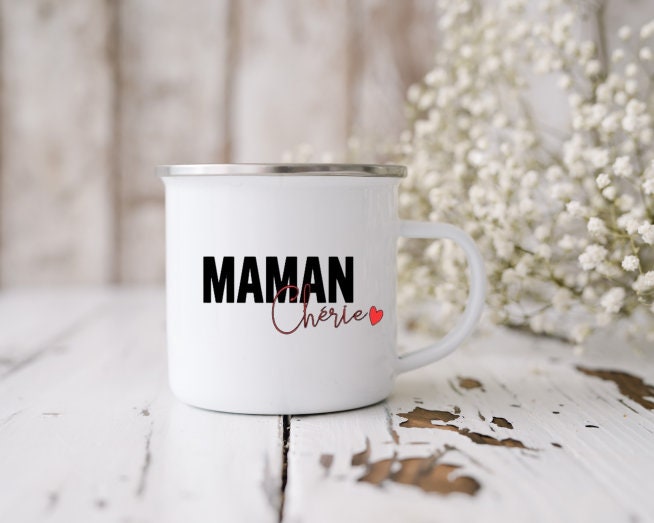Mug en Métal Émaillé Maman Chérie/Idée Cadeau Tasse Fête Des Mères Maman