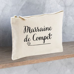 Trousse en coton Marraine de compet' /maman/papa/parrain/marraine/tata/tonton/papi/mamie/maîtresse/nounou/atsem/tote bag/idée cadeau