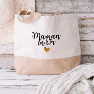 Sac cabas Maman en Or / idée cadeau / fête des mères / tote bag / maman /papa