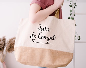 Sac cabas Tata de compet' / shopping / idée cadeau /maman/ papa/ marraine/ parrain/ tata/ tonton/ papi/ mamie/ maîtresse/ tote bag