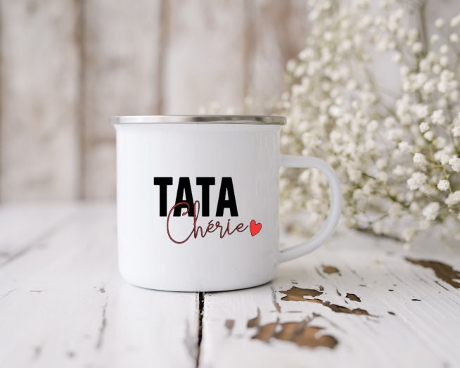 Mug en Métal Émaillé Tata Chérie/Tasse Tata Tonton Idée Cadeau Femme