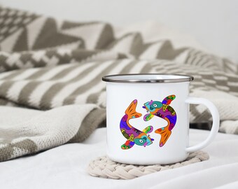 Astro enameled metal mug "Pisces" / cup / gift idea / astrological sign / gift / birth / mandala