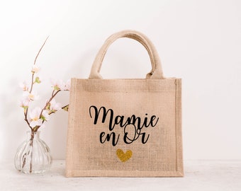 Sac cabas en toile de jute Mamie en Or / jute /  idée cadeau pour femme/ Mamie / fête des grands mères