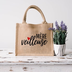 Sac cabas en toile de jute Mère Veilleuse  / jute / maman / idée cadeau pour femme / fête des mères