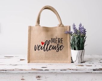 Sac cabas en toile de jute Mère Veilleuse  / jute / maman / idée cadeau pour femme / fête des mères