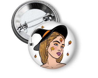 Halloween witch BADGE / October / adult / party / design by ArtByGiniie