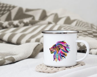 Astro "Lion" enameled metal mug / cup / gift idea / astrological sign / gift / birth / mandala