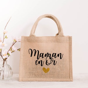 Sac cabas en toile de jute Maman en Or / jute /  idée cadeau pour femme/ pour maman, papa / fête des mères