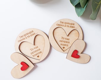 Personalisierte Überraschungskarte mit Botschaft aus Holz – Taufe – Geschenkidee – Souvenir – Holzgravur – Ankündigung – Magnet – Hochzeit – Zeuge