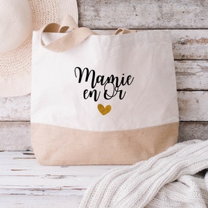 Sac cabas Mamie en Or / idée cadeau / fête des grands mères / tote bag / mamie / papi