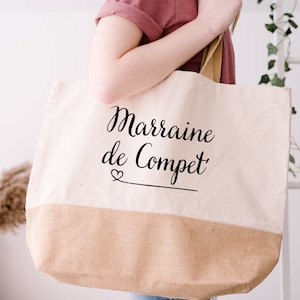 Sac cabas Marraine de compet' / shopping / idée cadeau /maman/ papa/ marraine/ parrain/ tata/ tonton/ papi/ mamie/ maîtresse/ tote bag