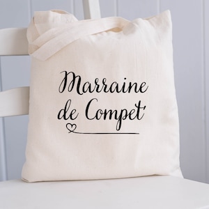Tote bag Marraine de compet' / sac shopping / cabas / maman / idée cadeau /  papa / marraine / parrain/ tata / tonton / papi / mamie