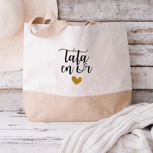 Sac cabas Tata en Or / idée cadeau / tata / tante  / tote bag / annonce / grossesse