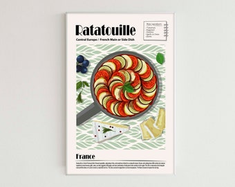 Ratatouille Poster - Traditional French Dish - Central European Cuisine - Food Exhibition Print - Kitchen Wall Decor -Retro Art Illustration