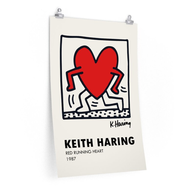 Keith Haring Exhibition Poster Red Running Heart High Etsy