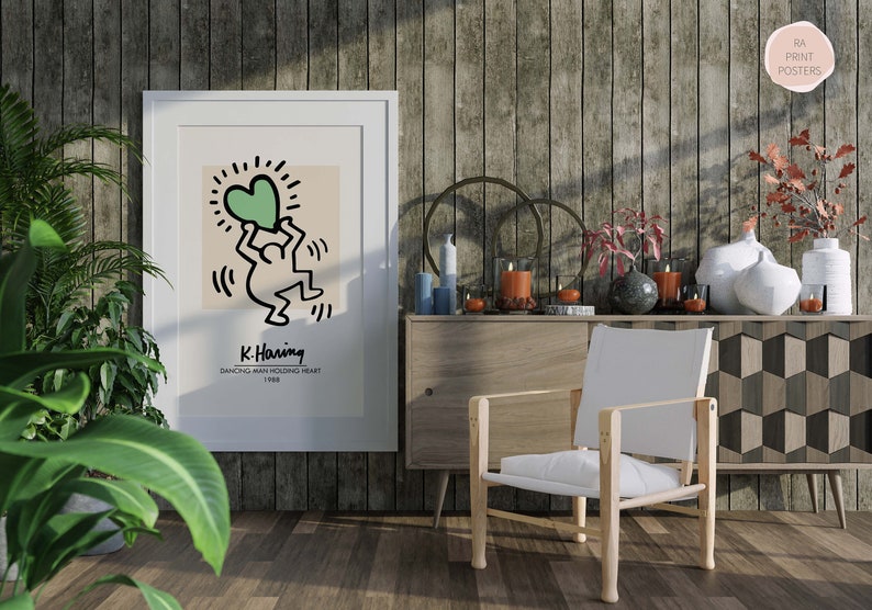 Keith Haring Poster Dancing Man Holding Heart High Quality Etsy