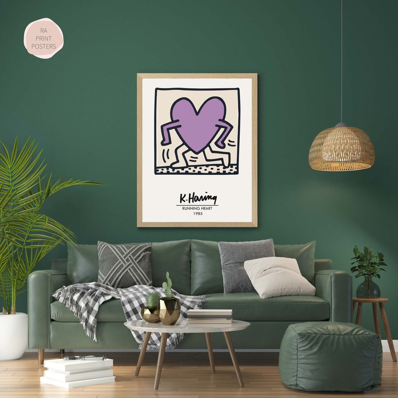 Keith Haring Poster Running Heart High Quality Premium Etsy