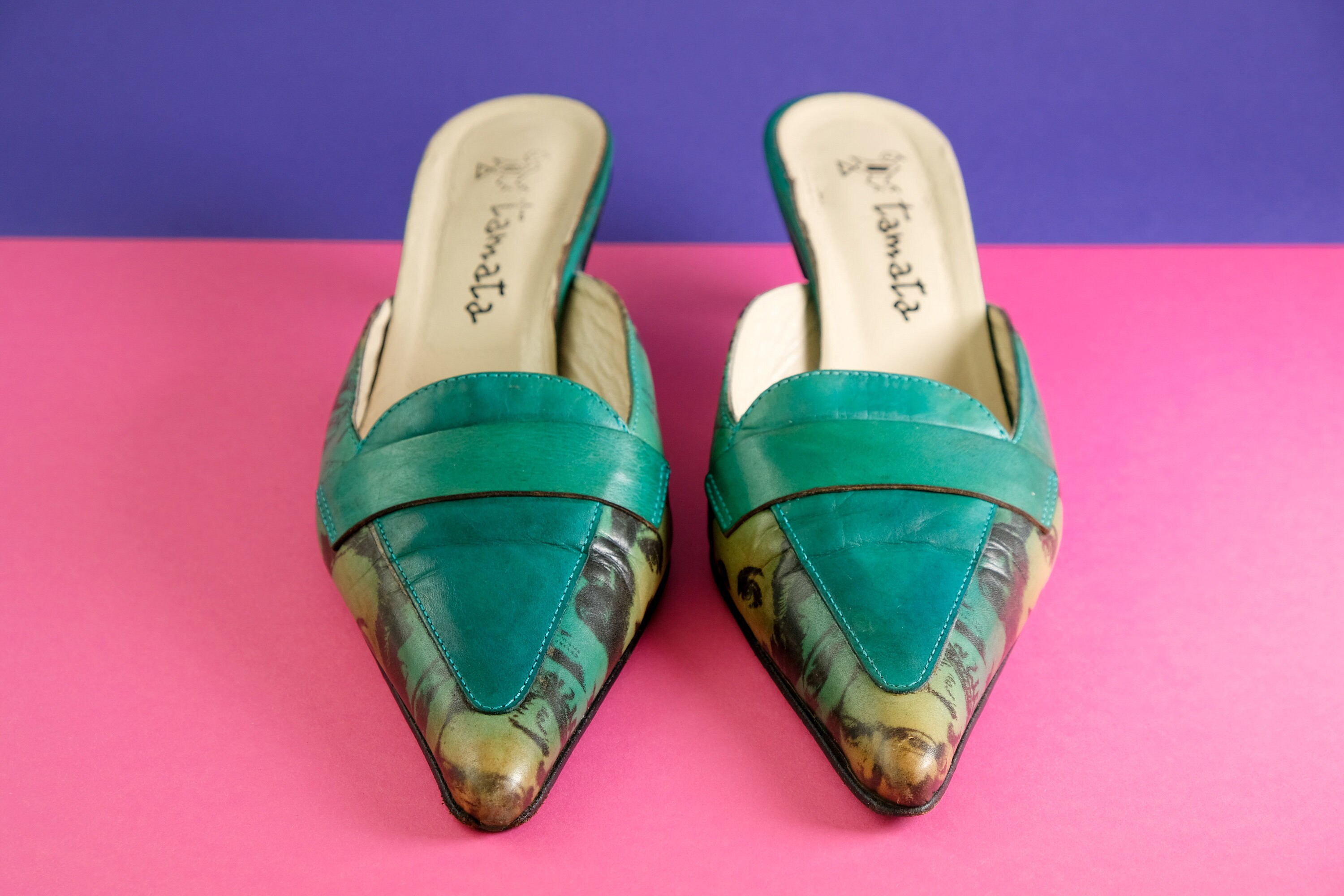 quilted kitten heel mules